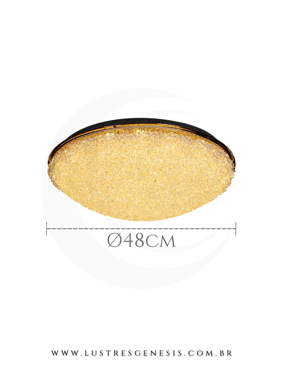 Plafon de Cristal Moderno LED Dourado 48cm, Sala de Jantar, Quarto Casal, Suite Master, Sala de Estar
